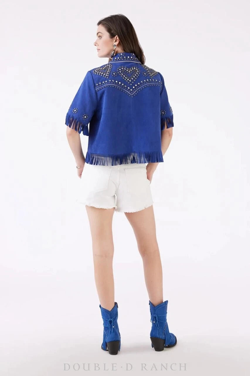 Handmade Cowgirl Embroidered Fringes Women Blue Shirt Casual Office Wear Travel