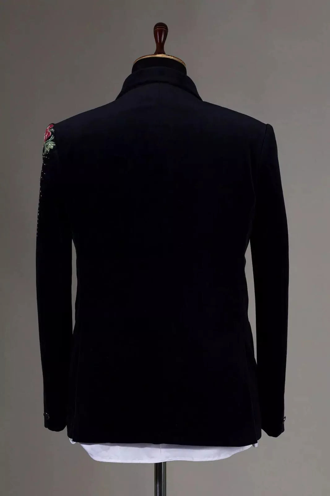 Black Bespoke Men's 2 Pc Velvet Embroidered Suit Valentine, Wedding Day Attire