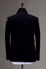 Black Bespoke Men's 2 Pc Velvet Embroidered Suit Valentine, Wedding Day Attire