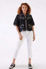 Handmade Black Cowgirl Embroidered Fringes Shirt Casual Office Wear Travel Wear