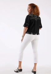 Handmade Black Cowgirl Embroidered Fringes Shirt Casual Office Wear Travel Wear
