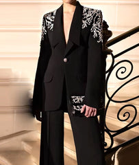 Customized Black Women 2 Pc Embellished Suit Wedding Cocktail Prom Party Attire