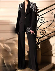 Customized Black Women 2 Pc Embellished Suit Wedding Cocktail Prom Party Attire