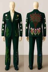 Green Vintage Western Nudie-Style Rhinestone Floral Cowboy 2 Pc Suit Wedding