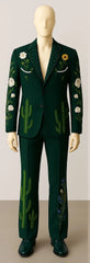 Green Vintage Western Nudie-Style Rhinestone Floral Cowboy 2 Pc Suit Wedding