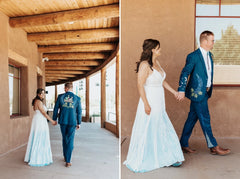 Customized Blue 2 Pc Embroidered Western Suit Wedding Cocktail Valentine Attire