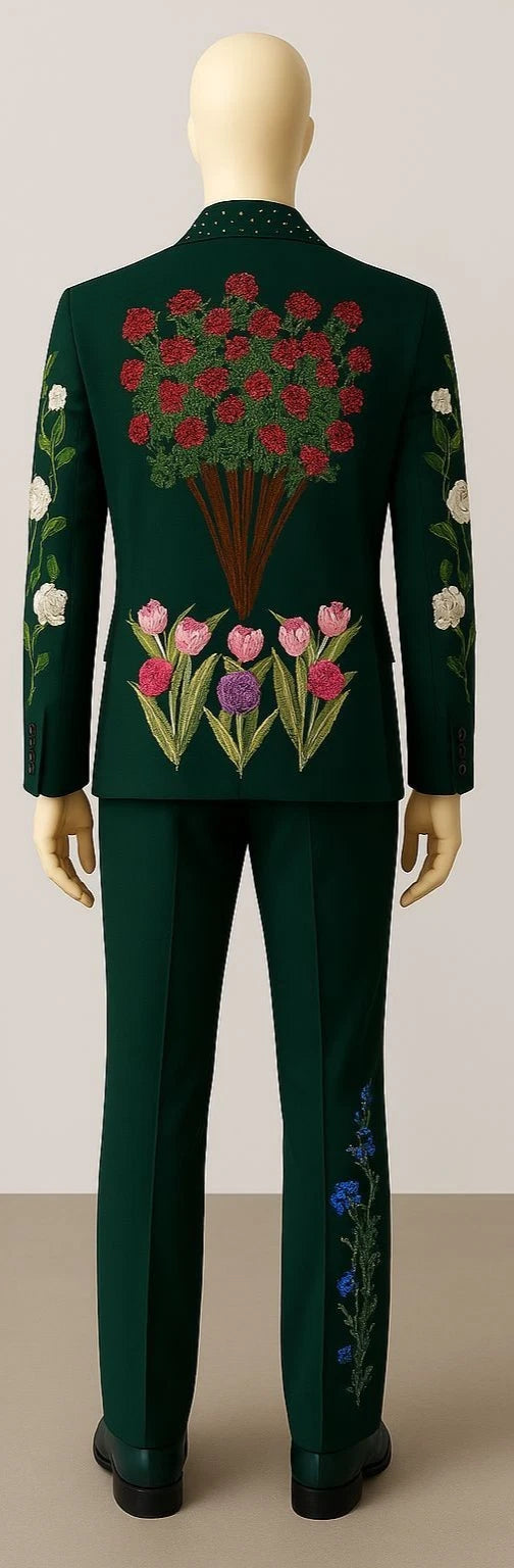 Green Vintage Western Nudie-Style Rhinestone Floral Cowboy 2 Pc Suit Wedding