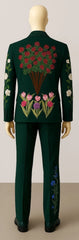 Green Vintage Western Nudie-Style Rhinestone Floral Cowboy 2 Pc Suit Wedding