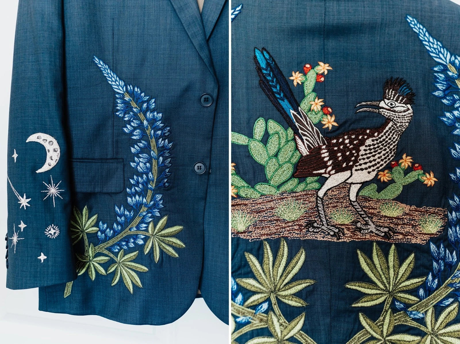 Customized Blue 2 Pc Embroidered Western Suit Wedding Cocktail Valentine Attire