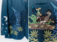 Customized Blue 2 Pc Embroidered Western Suit Wedding Cocktail Valentine Attire