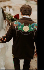 Brown Men's Customized Cowboy Embroidered 2 Pc Western Style Wedding Cocktail
