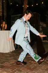 Men Cotton Blue Customize Crocodile Embroidered 2Pc Suit Wedding Cocktail Attire